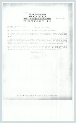 Primary view of object titled '[ Letter: "McDaniel picks up gay endorsements"]'.