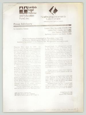 Primary view of object titled '[Press Release: Lawsuit to be filed by Col. Margarethe Cammermeyer]'.