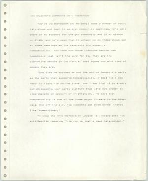 Primary view of object titled '[Statement: Ken Molberg's comments on Witherspoon]'.