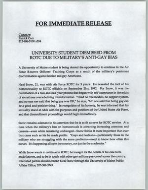 Primary view of object titled '[University student dismissed from ROTC due to military's anti-gay bias]'.