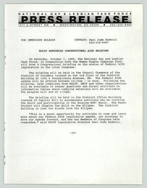 Primary view of object titled '[Press Release: NGLTF announces congressional AIDS briefing]'.