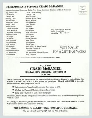 Primary view of object titled '[Letter: We Democrats support Craig McDaniel]'.