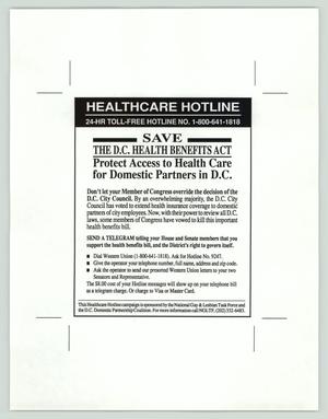 Primary view of object titled '[Advertisement: Save the D.C. health benefits act]'.