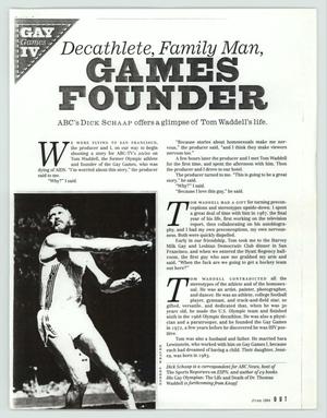 Primary view of object titled '[Article: Decathlete, family man, games founder]'.