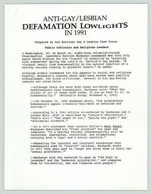 Primary view of object titled 'Anti Gay/Lesbian Defamation Lowlights in 1991'.