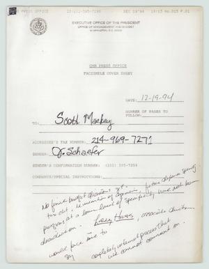 Primary view of object titled '[Fax with handwritten notes: Highlights of the President's plan to restructure three cabinet departments and two major agencies]'.