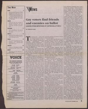 Primary view of object titled '[The Dallas Voice: Gay voters find friends and enemies on ballot]'.