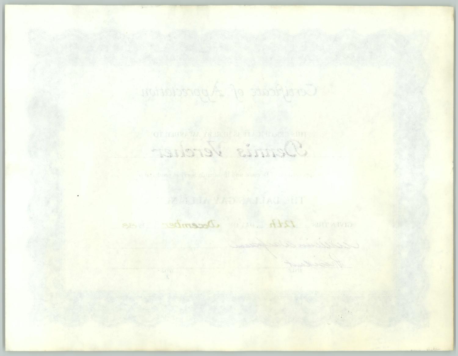[Certificate of appreciation for Dennis Vercher]
                                                
                                                    [Sequence #]: 2 of 2
                                                