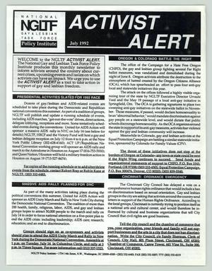 Primary view of object titled 'Activist Alert: July 1992'.