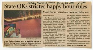 Primary view of object titled '[Dallas Morning News: State OKs stricter happy hour rules]'.
