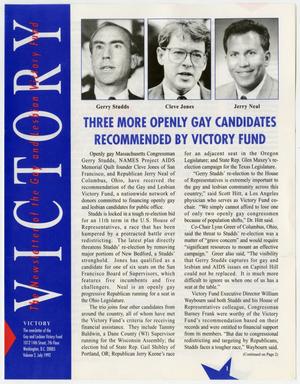 Primary view of object titled '[Three more openly gay candidates recommended by Victory Fund]'.