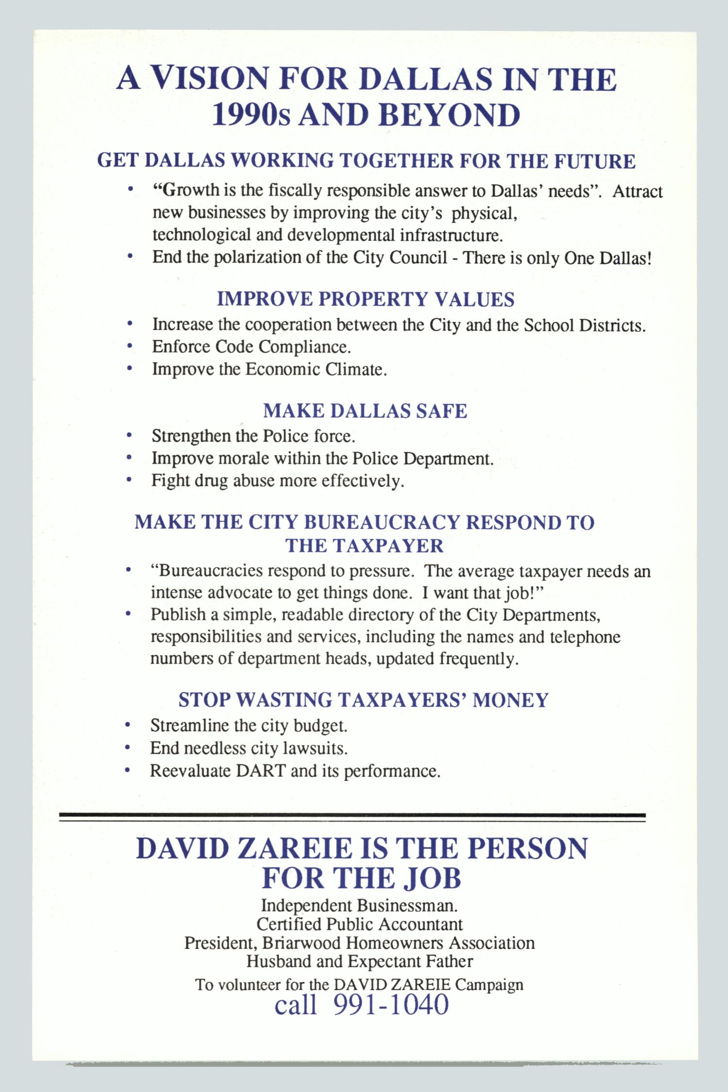 [Poster: David Zareie for Dallas City Council]
                                                
                                                    [Sequence #]: 2 of 2
                                                