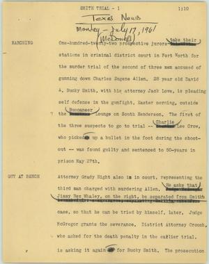 Primary view of object titled '[News Script: Smith trial]'.