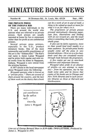 Primary view of object titled 'Miniature Book News, Number 46, September 1981'.