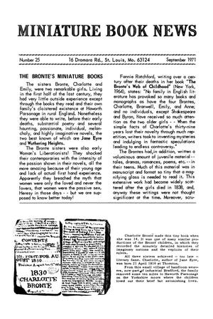 Primary view of object titled 'Miniature Book News, Number 25, September 1971'.