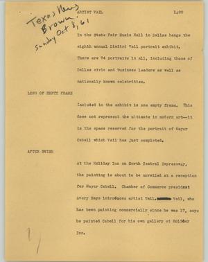 Primary view of object titled '[News Script: Artist Vail]'.