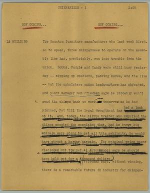 Primary view of object titled '[News Script: Chimpanzees]'.