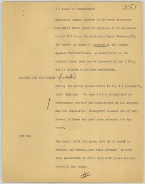 Primary view of object titled '[News Script: J C award to Vandergriff]'.