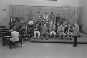 Primary view of object titled '[Posed Portrait of One O'Clock Lab Band in Kenton Hall]'.