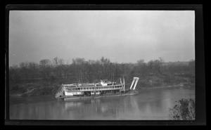 Primary view of object titled '[A steamboat on a river]'.