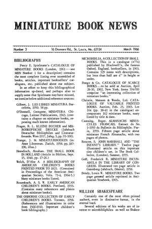 Primary view of object titled 'Miniature Book News, Number 3, March 1966'.