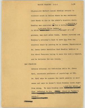 Primary view of object titled '[News Script: Sanity hearing]'.