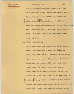 Primary view of object titled '[News Script: Kubitschek]'.