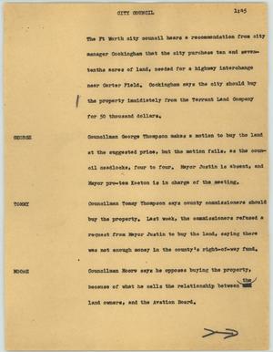 Primary view of object titled '[News Script: City council]'.