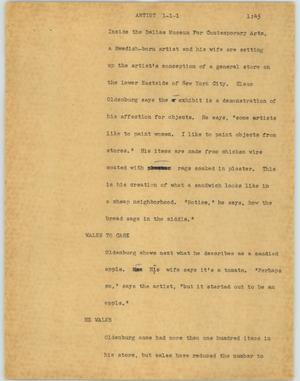 Primary view of object titled '[News Script: Artist]'.