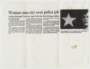 Primary view of object titled '[Photocopy of Dallas Morning News article: woman sues city over police job]'.