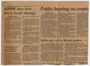 Primary view of object titled '[Dallas Morning News clipping: Dallas gays set for Bryant protest]'.