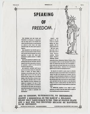 Primary view of object titled '[Brownwood Bulletin: Speaking of Freedom]'.