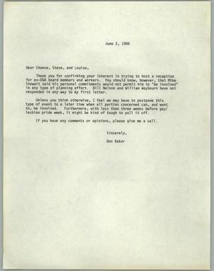Primary view of object titled '[Letter from Don Baker to various persons about postponing an event]'.