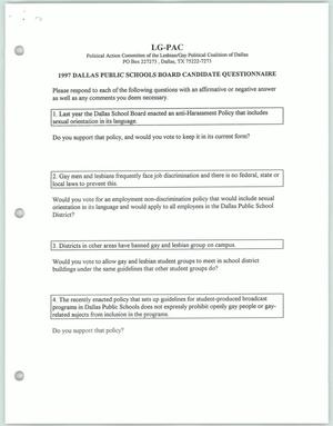 Primary view of object titled '[1997 Dallas Public Schools Board Candidate Questionnaire]'.