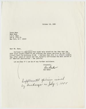 Primary view of object titled '[Letter from Don Baker to Susan Bean]'.