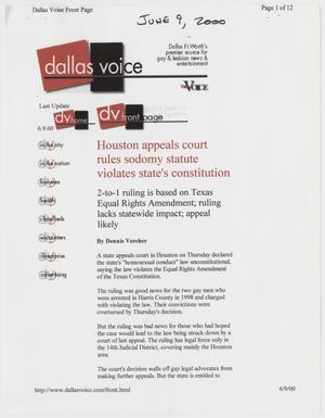 Primary view of object titled '[Printout of Dallas Voice article: Houston appeals court rules sodomy statute violates state's constitution]'.