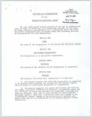 Primary view of object titled '[Articles of Incorporation of the Dallas Gay Political Caucus]'.