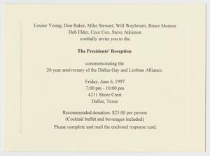 Primary view of object titled '[20 year anniversary of the Dallas Gay and Lesbian Alliance invitation]'.