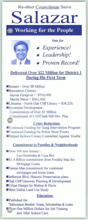 Primary view of object titled '[Campaign flyer for Steve Salazar]'.