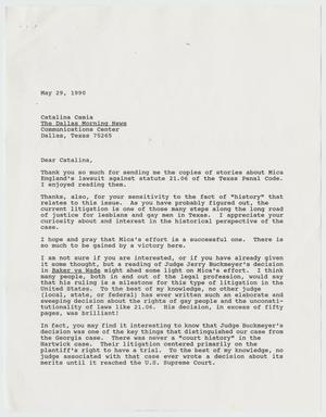 Primary view of [Letter from Don Baker to Dallas Morning News writer Catalina Camia]