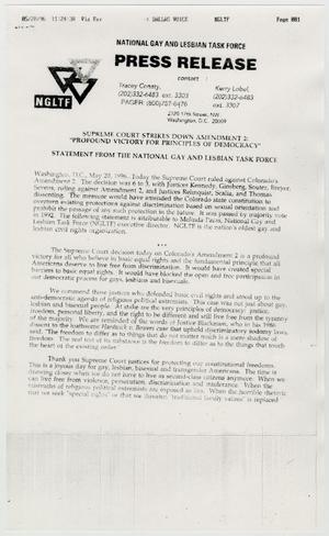 Primary view of object titled '[Press Release: Supreme Court strikes down amendment 2]'.
