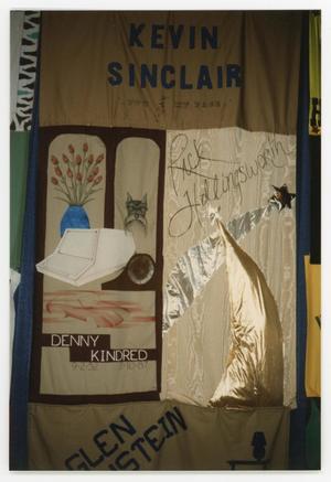 Primary view of object titled '[Quilt Section with Dedications to Kevin Sinclair, Rick Hollingsworth, and Denny Kindred]'.