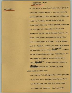 Primary view of object titled '[News Script: Illiteracy]'.