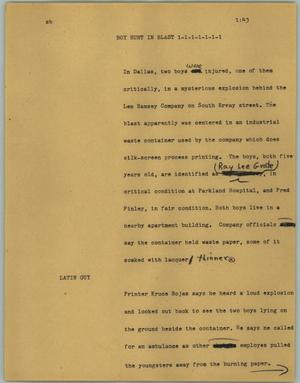 Primary view of object titled '[News Script: Boy hurt in blast]'.