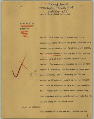 Primary view of object titled '[News Script: Lady Bird's degree]'.
