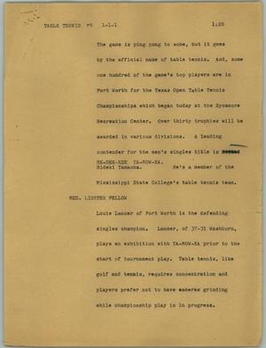 Primary view of object titled '[News Script: Table tennis]'.