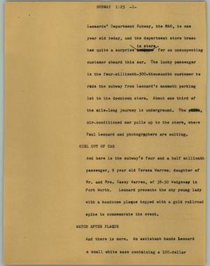 Primary view of object titled '[News Script: Subway]'.