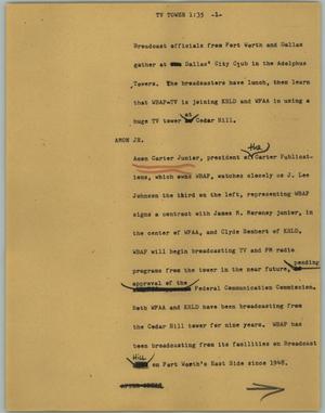 Primary view of object titled '[News Script: TV tower]'.