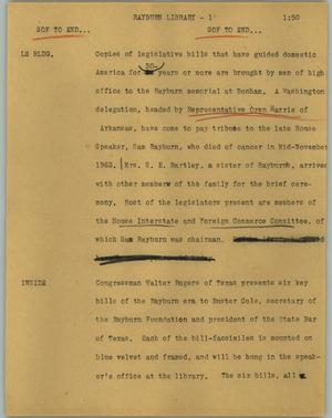 Primary view of object titled '[News Script: Rayburn library]'.