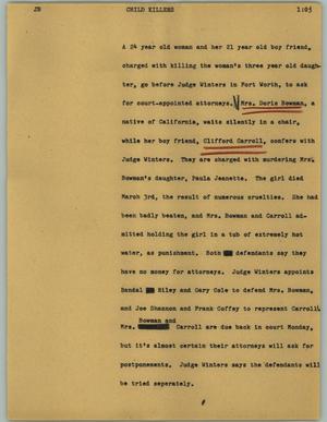 Primary view of object titled '[News Script: Child killers]'.